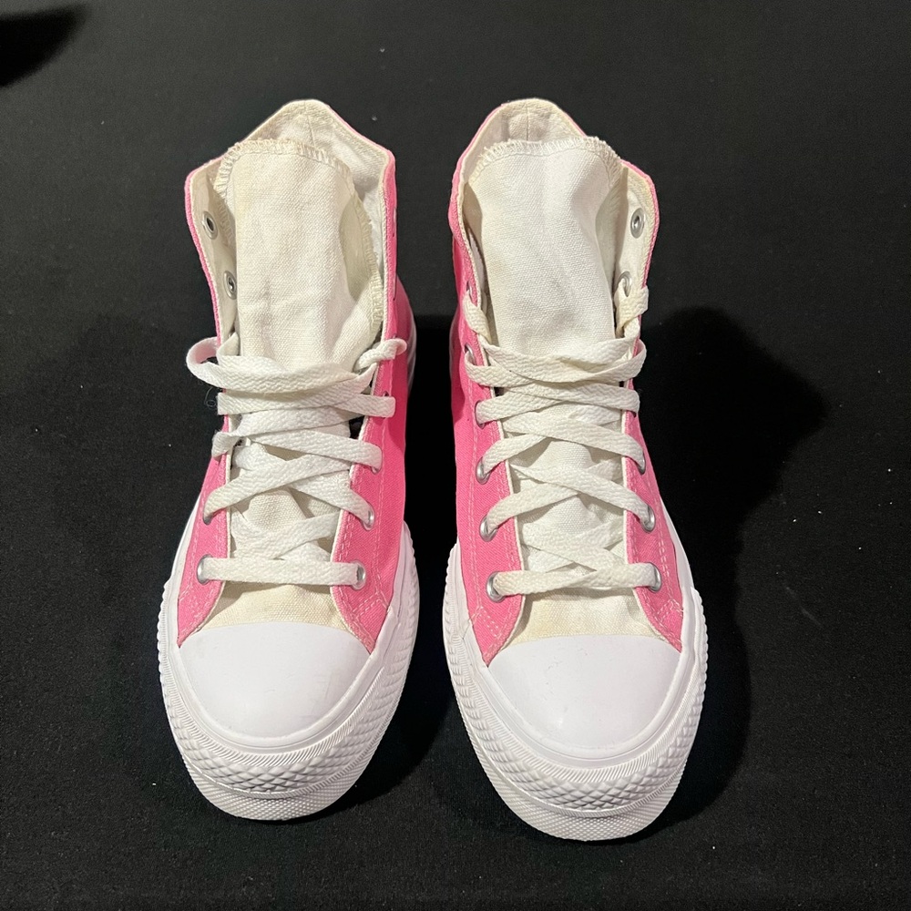 Pink and White High-Top Sneakers